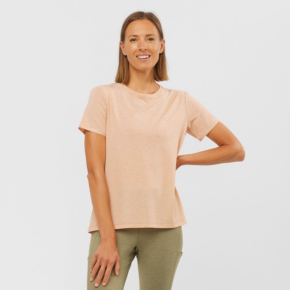 Salomon Israel ESSENTIAL TENCEL - Womens T shirts - Beige (EPQX-93140)